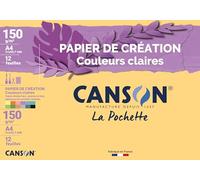 CANSON - Pochette 12 feuilles de papier création A4 - 150g/m² couleurs claires assorties