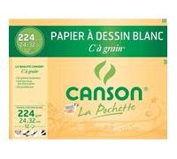 CANSON - Pochette papier dessin C à grain - 24 x 32 cm - 224g - 12 feuilles - Blanc