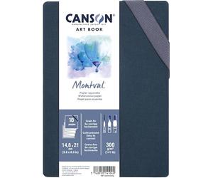 Canson Professional Book Papier aquarelle, grain fin, 300 g/m², carnet accordéon, couverture rigide, 14,8 x 21 cm, blanc, 18 pages