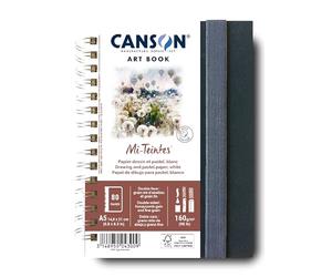 CANSON - Professional Book - Papier Dessin Couleur - Double Face : Grain Alvéolé Nid-D’Abeilles Et Grain Fin - 160g/m² - Carnet Spiralé - A5-14 -8x21cm - Blanc - 40 Feuilles