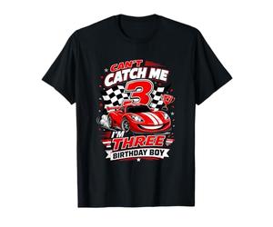 Can't Catch Me Im Three Birthday Boy Race Car Driver Racing T-Shirt
