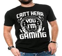 Can't Hear You I'm Gaming Funny Video Gamer Humor T Shirt for Men Sarcastic Tee Black S