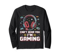 Cant Hear You Im Gaming Pixel Art Retro Headset Video Gamers Manche Longue