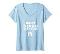 Can't Stand Join The Club! Ampudesign Humour T-Shirt avec Col en V, Femme, Bleu Céleste, XXL