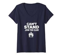 Can't Stand Join The Club! Ampudesign Humour T-Shirt avec Col en V, Femme, Bleu Marine, XL