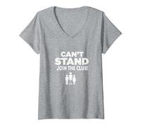 Can't Stand Join The Club! Ampudesign Humour T-Shirt avec Col en V, Femme, Gris Chiné, XXL