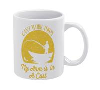 Cant Work My Arm Is in A Cas Tasse à café en céramique blanche de 325 ml, tasse à thé imprimée double face avec poignée ergonomique en C, fond épais en porcelaine pour la maison, le bureau, la cuisine