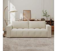 CONCEPT USINE | Canapé 3 Places Convertible avec Coffre Canterbury | Tissu Bouclette Beige | Couchage d’Appoint 201x175 cm | Coussins Déhoussables | Design Scandinave | Confort Ferme | 249x112 cm