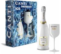Canti - Petillant D.O.C. ICE, Vin Demi-Sec, Coffret Cadeau avec Verres, Élaboré à Partir du Élaboré à Partir du Cépage Glera de Venise, Goût Croquant et Fruité, 1x750 ml