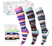 Cantik Coffret cadeau chaussettes d'équitation pour filles - Comprend des chaussettes d'équitation montantes avec accessoires - Coffret cadeau pour amoureux des chevaux, Lot de 3 pièces, taille unique