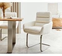 Cantilever Abelia-Flex avec accoudoirs bouclé blanc pied cantilever plat acier inoxydable brossé