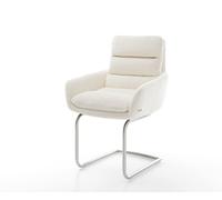 Cantilever Abelia-Flex avec accoudoirs bouclé blanc pied cantilever rond acier inoxydable brossé