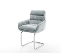 Cantilever Abelia-Flex avec accoudoirs chenille bleu pastel pied cantilever rond acier inoxydable brossé