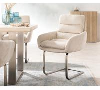 Cantilever Abelia-Flex avec accoudoirs côtelé beige vintage pied cantilever plat acier inoxydable brossé