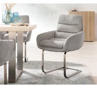 Cantilever Abelia-Flex avec accoudoirs côtelé gris argenté pied cantilever plat acier inoxydable brossé