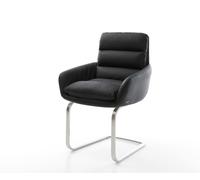 Cantilever Abelia-Flex avec accoudoirs cuir de vache noir pied cantilever plat acier inoxydable brossé