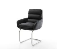 Cantilever Abelia-Flex avec accoudoirs cuir de vache noir pied cantilever rond acier inoxydable brossé