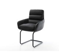 Cantilever Abelia-Flex avec accoudoirs cuir de vache noir pied cantilever rond noir