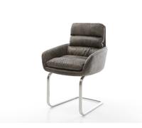 Cantilever Abelia-Flex avec accoudoirs microvelours gris antique pied cantilever plat acier inoxydable brossé