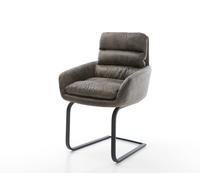 Cantilever Abelia-Flex avec accoudoirs microvelours gris antique pied cantilever plat noir