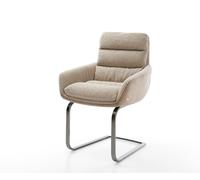 Cantilever Abelia-Flex avec accoudoirs tissu mixte couleur boue pied cantilever plat acier inoxydable brossé