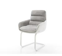 Cantilever Abelia-Flex avec accoudoirs tissu mixte cuir de vache blanc-gris argenté pied cantilever plat blanc