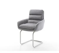 Cantilever Abelia-Flex avec accoudoirs tissu texturé gris clair pied cantilever rond acier inoxydable brossé