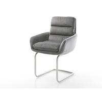 Cantilever Abelia-Flex avec accoudoirs velours gris pied cantilever rond acier inoxydable brossé