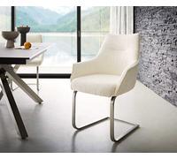 Cantilever Alja-Flex avec accoudoirs bouclé blanc pied cantilever plat acier inoxydable brossé ressorts ensachés