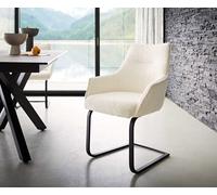 Cantilever Alja-Flex avec accoudoirs bouclé blanc pied cantilever plat noir ressorts ensachés
