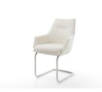 Cantilever Alja-Flex avec accoudoirs bouclé blanc pied cantilever rond acier inoxydable brossé ressorts ensachés