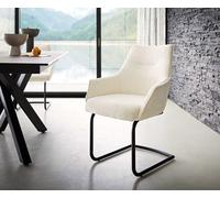 Cantilever Alja-Flex avec accoudoirs bouclé blanc pied cantilever rond noir ressorts ensachés