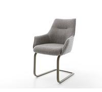 Cantilever Alja-Flex avec accoudoirs bouclé gris argenté pied cantilever plat aspect titane ressorts ensachés