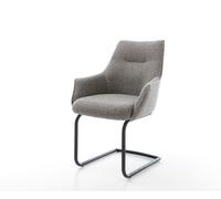 Cantilever Alja-Flex avec accoudoirs bouclé gris argenté pied cantilever rond noir ressorts ensachés