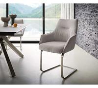 Cantilever Alja-Flex avec accoudoirs côtelé gris argenté pied cantilever plat acier inoxydable brossé ressorts ensachés