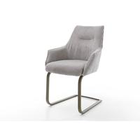 Cantilever Alja-Flex avec accoudoirs côtelé gris argenté pied cantilever plat aspect titane ressorts ensachés
