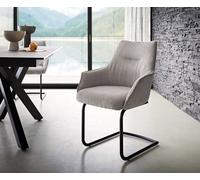 Cantilever Alja-Flex avec accoudoirs côtelé gris argenté pied cantilever rond noir ressorts ensachés