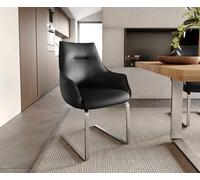 Cantilever Alja-Flex avec accoudoirs cuir de vache noir pied cantilever plat acier inoxydable brossé ressorts ensachés