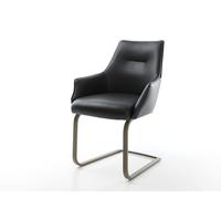 Cantilever Alja-Flex avec accoudoirs cuir de vache noir pied cantilever plat aspect titane ressorts ensachés