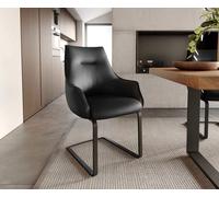 Cantilever Alja-Flex avec accoudoirs cuir de vache noir pied cantilever plat noir ressorts ensachés