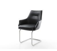 Cantilever Alja-Flex avec accoudoirs cuir de vache noir pied cantilever rond acier inoxydable brossé ressorts ensachés