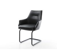 Cantilever Alja-Flex avec accoudoirs cuir de vache noir pied cantilever rond noir ressorts ensachés