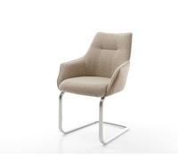 Cantilever Alja-Flex avec accoudoirs tissu mixte couleur boue pied cantilever plat acier inoxydable brossé ressorts ensachés
