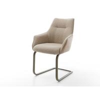 Cantilever Alja-Flex avec accoudoirs tissu mixte couleur boue pied cantilever plat aspect titane ressorts ensachés
