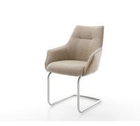 Cantilever Alja-Flex avec accoudoirs tissu mixte couleur boue pied cantilever rond acier inoxydable brossé ressorts ensachés