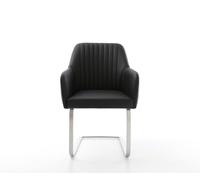 Cantilever Greg-Flex cuir de vache noir pied cantilever plat acier inoxydable brossé ressorts ensachés