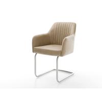 Cantilever Greg-Flex microvelours beige vintage pied cantilever rond acier inoxydable brossé ressorts ensachés