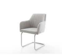 Cantilever Greg-Flex rayures gris clair pied cantilever rond acier inoxydable brossé ressorts ensachés