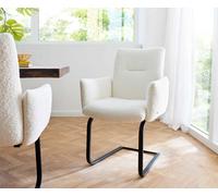 Cantilever Jova-Flex avec accoudoirs bouclé blanc pied cantilever plat noir ressorts ensachés