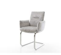 Cantilever Jova-Flex avec accoudoirs chenille gris argenté pied cantilever plat acier inoxydable brossé ressorts ensachés